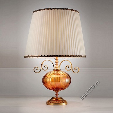 Emme Pi Light Настольная лампа, цвет арматуры - золото, цвет абажура - бежевый, декор - янтарное выдувное стекло, 1 лампа (арт. 6030TL/1/G)