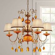 Emme Pi Light Люстра, цвет арматуры - золото, цвет абажура - бежевый, декор - янтарное выдувное стекло, 5 ламп (арт. 6030S/5)
