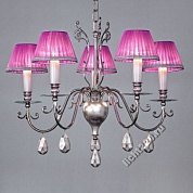 Emme Pi Light Люстра, цвет арматуры - хром, цвет абажуров - сиреневый, подвески декорированы сусальным серебром, 5 ламп (арт. 6010S/5)