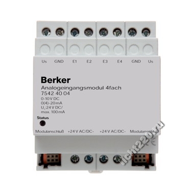 75424004Berker входной аналоговый 4-канальный модуль REG цвет: светло-серый instabus KNX/EIB (арт. B75424004)