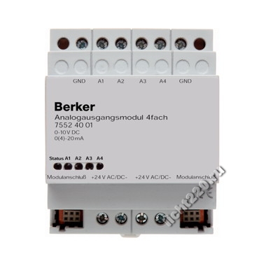 75524001Berker выходной аналоговый 4-х канальный модульREG цвет: светло-серый instabus KNX/EIB (арт. B75524001)