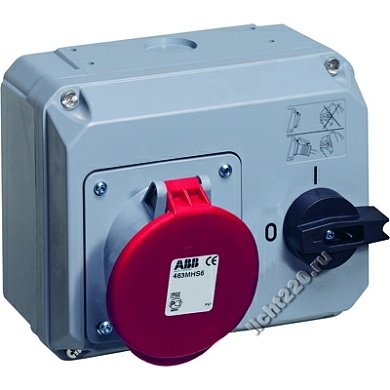 ABB Розетка с выключателем и механической блокировкой 363MHS6, 63A, 3P+E, IP44, 6ч (арт.: 2CMA167721R1000)
